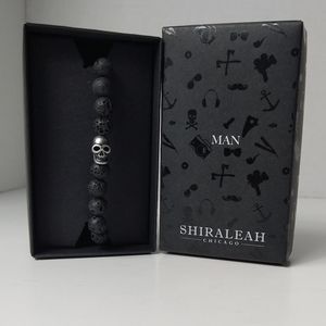 New Shiraleah Man Black Thornton Volcano Bead Skull Stretch Bracelet Trendy Goth